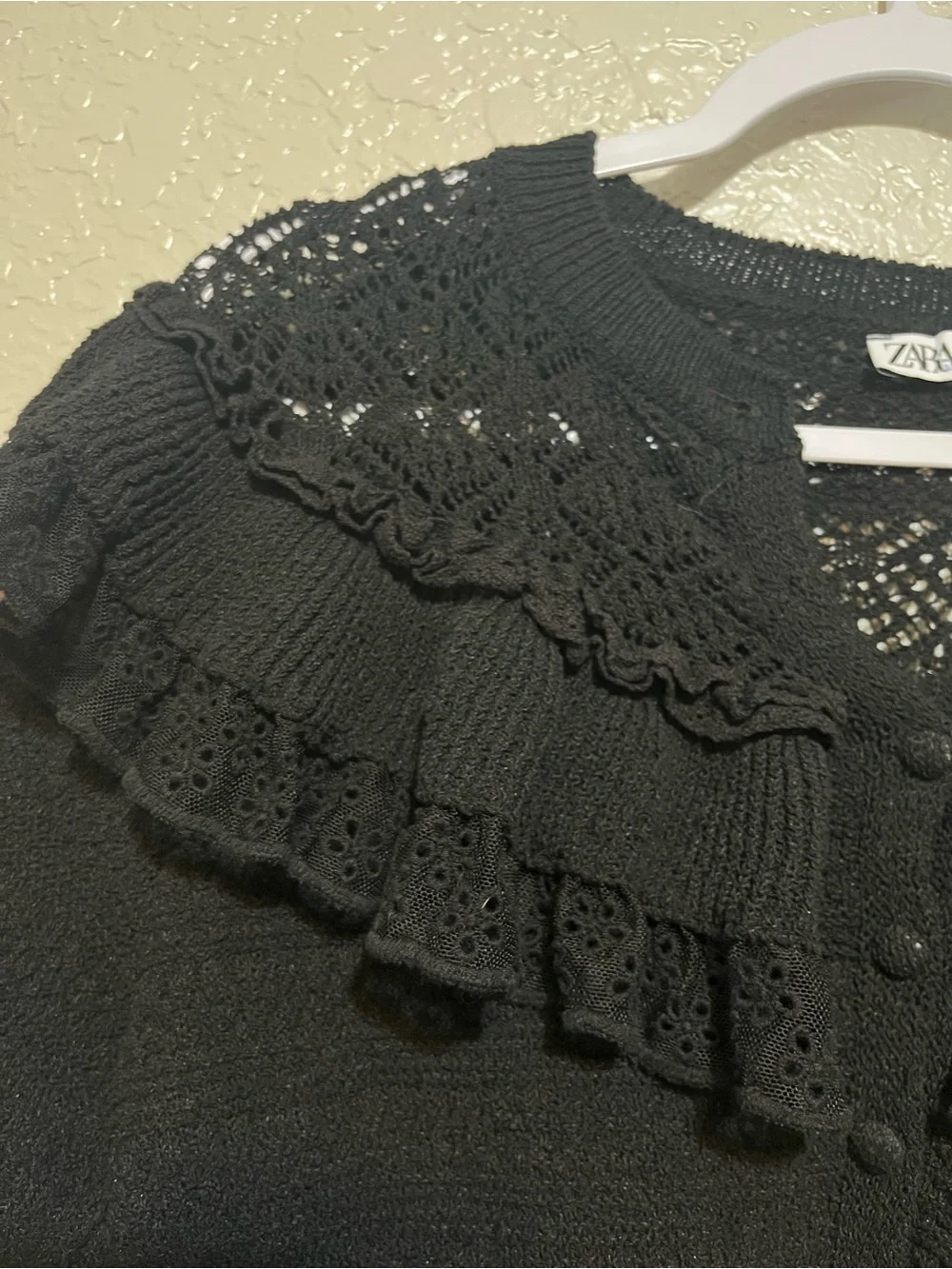 Zara Mixed Ruffle Knit Cardigan Top Black Size Small